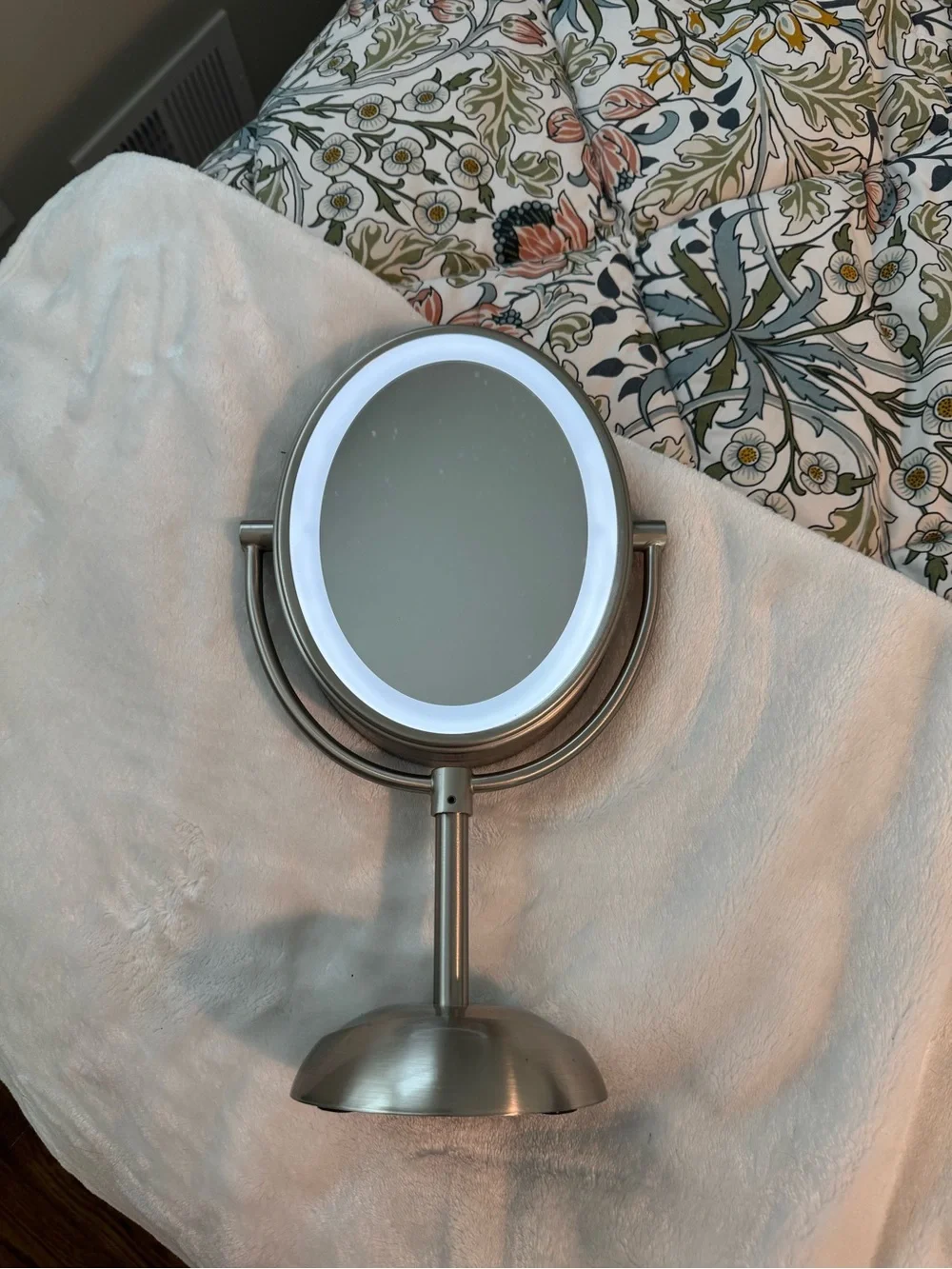 Vanity Lighted Makeup Mirror in Brushed Silver